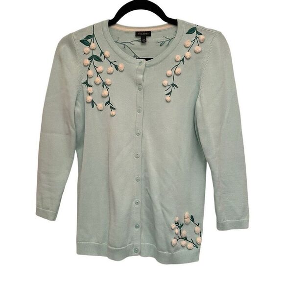Unique Talbots mint cardigan with floral accents- xs - Picture 1 of 7